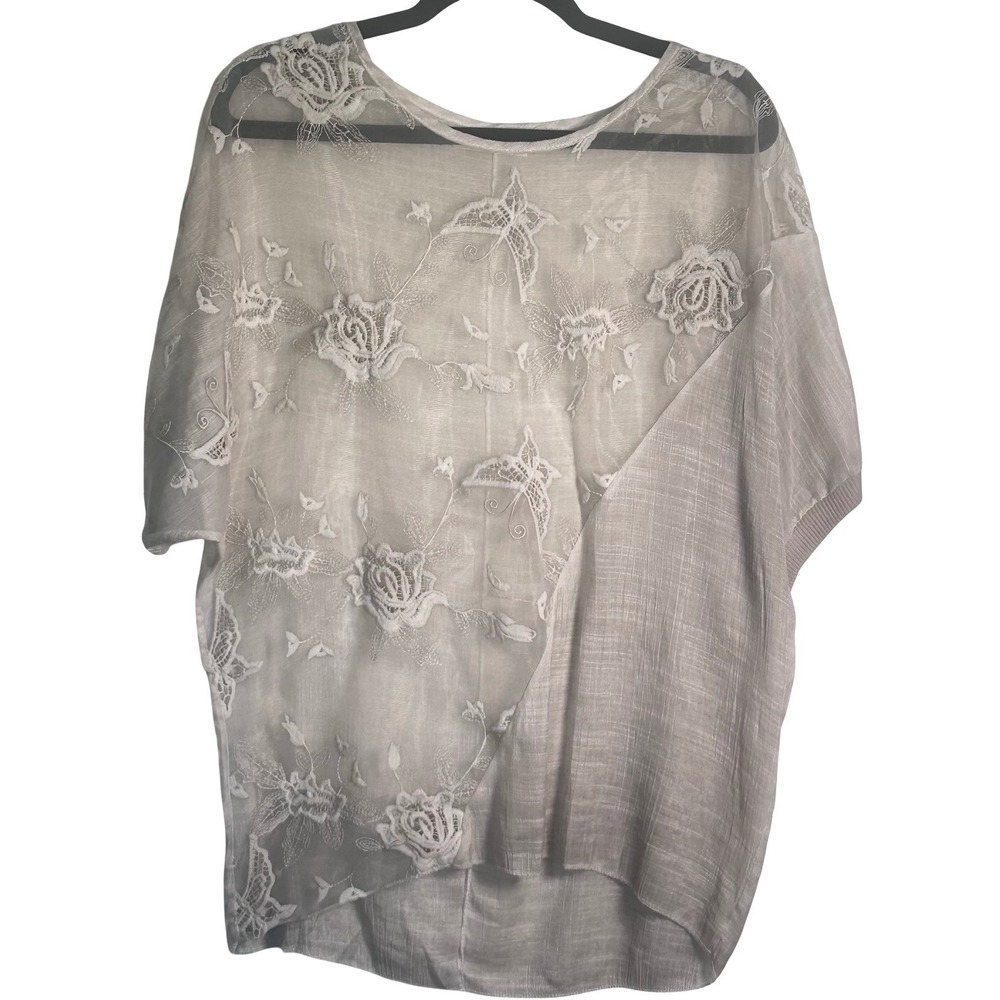 Simply Couture Sheer Dolman Mesh Blouse Top Size Medium Butterfly Embroidery